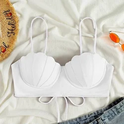 2024 New Push Up Bikini Swimsuit Top Women Shell Pure Color Swimsuit Bra Female Biquini Top Swimsuit Only Top Summer