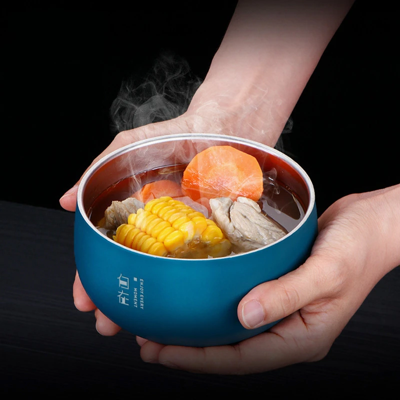 

Японская двухслойная миска для рамэна с крышкой, миски для рисового супа из нержавеющей стали, миски для лапши быстрого приготовления, контейнер для еды, кухонная утварь