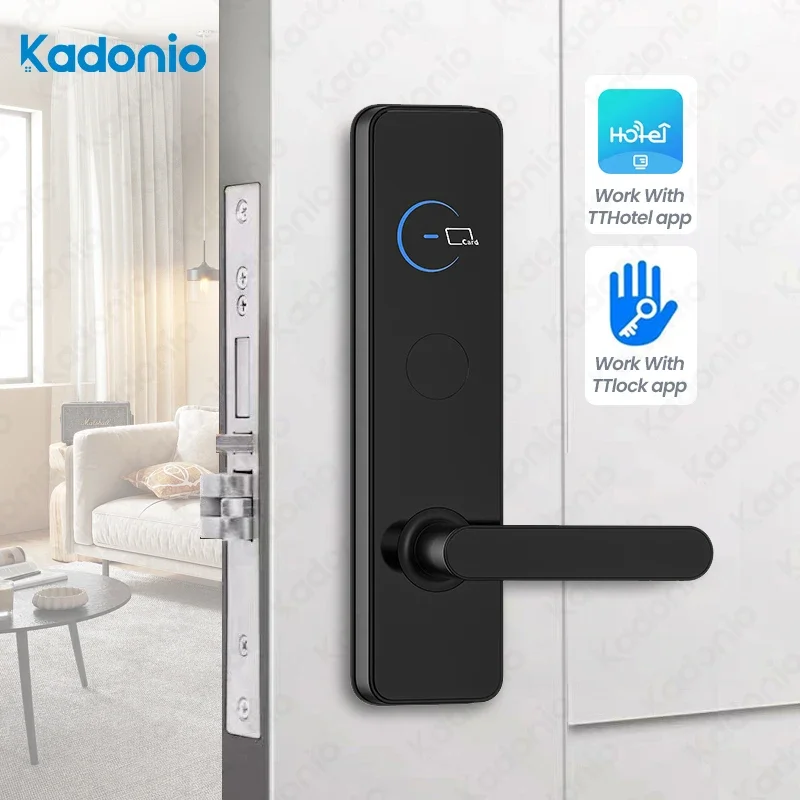 

Kadonio Cheap Price Wireless Portable Electric Bolt Smart Rfid Sensor Door Locks TTLock With Card For Hotels