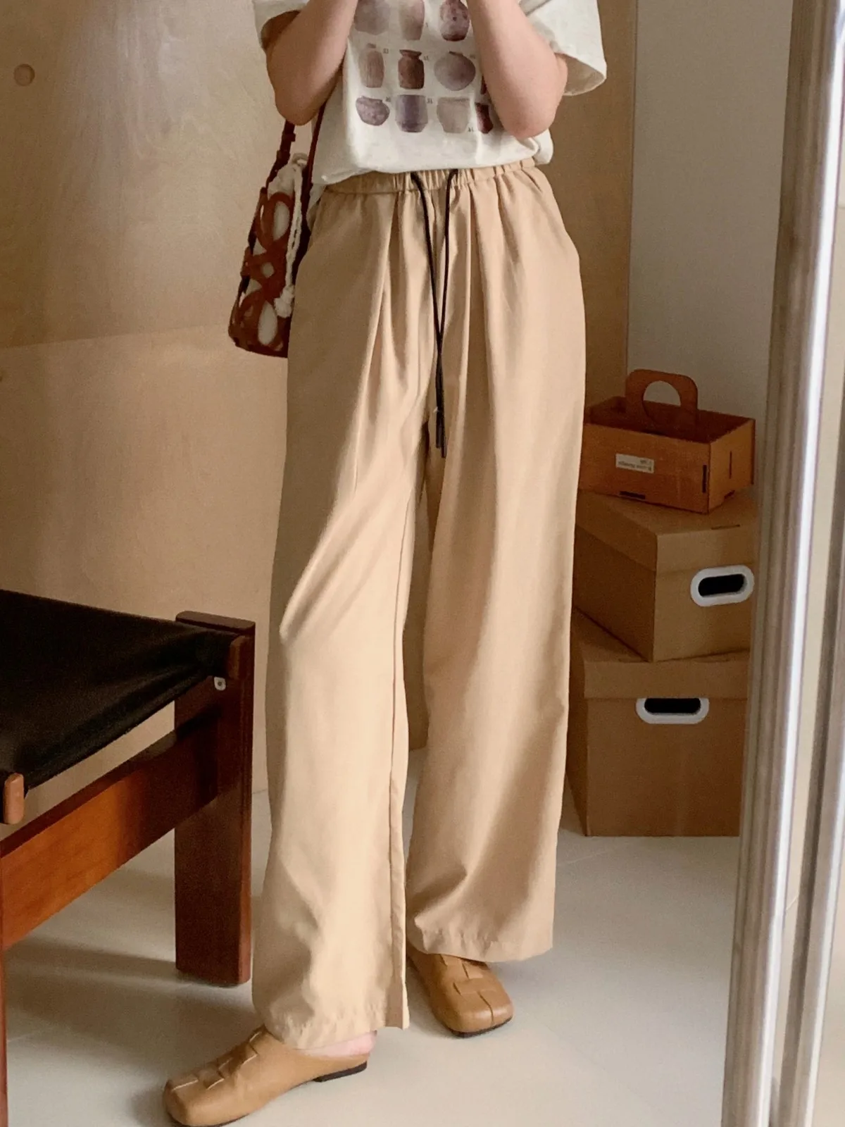 

ZHISILAO New Wide Leg Pants Women Casual Khaki Elastic Waist Full Length Trousers Mujer Spring Summer 2024