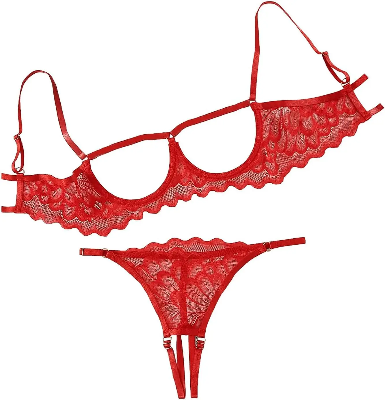 

Sexy Underwire Floral Lace Sheer Lingerie Set for Women See Through Bra and Panty 2 Piece