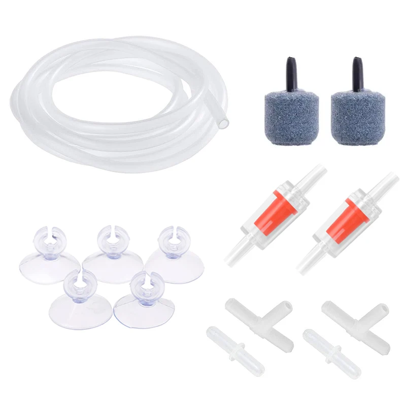 

Aquarium Air Pump Accessories Kit with Air Stone Bubble Aerator, Check Valves, Suction Cups, Air Tube, for Fish Tank Oxygen Pump