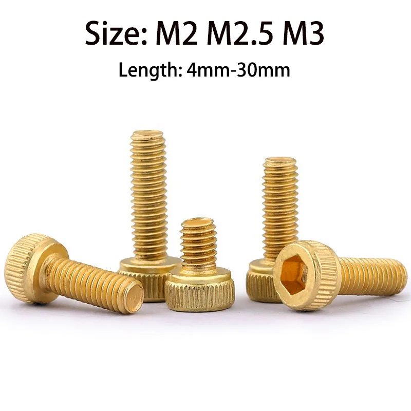 20/10pcs Brass Cup Head Socket Hexagon Screws Metric Thread Hex Cylindrical Heads Cap Pure Copper Screw Bolts M2 M2.5 M3