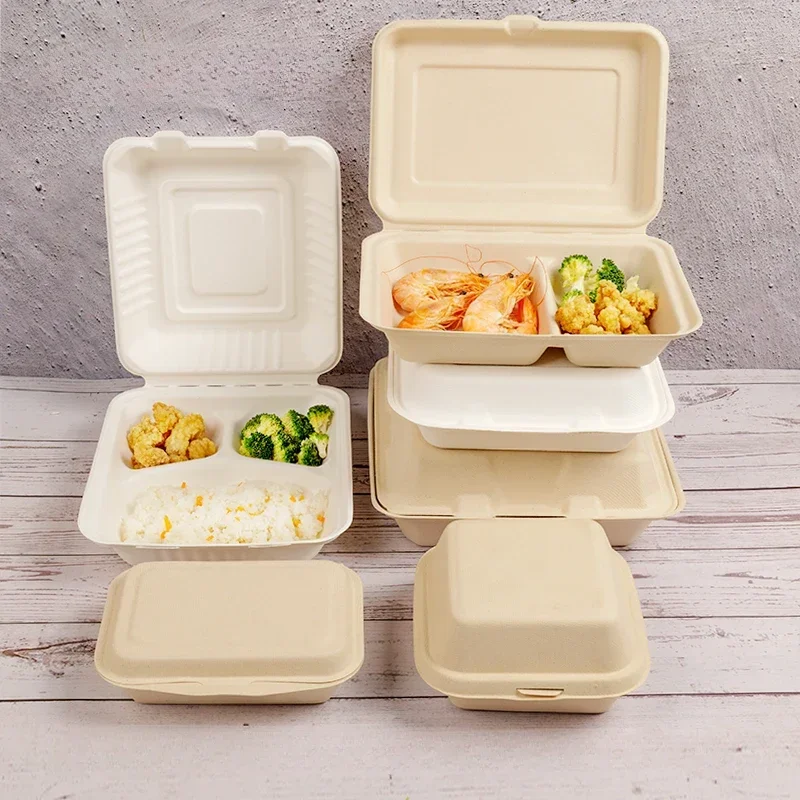 Disposable Pulp Lunch Box Thickened and Environmentally Friendly Rice Takeaway Packaging Rectangular Connected Fast Food Boxs