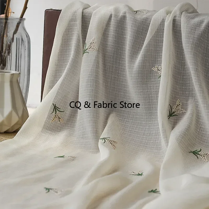 New Bright Silk Dandelion Embroidered Fabric Bark Wrinkled Fabric For Wedding Dress Clothing