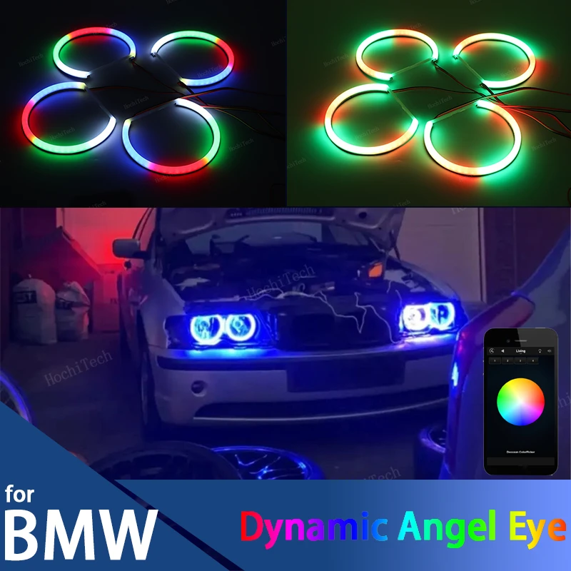 

4x Cotton Ring Angel Eyes RGBW Colorful Dynamic Mobile phone control for BMW 3 5 7 Series E46 E39 E38 Revolving Light