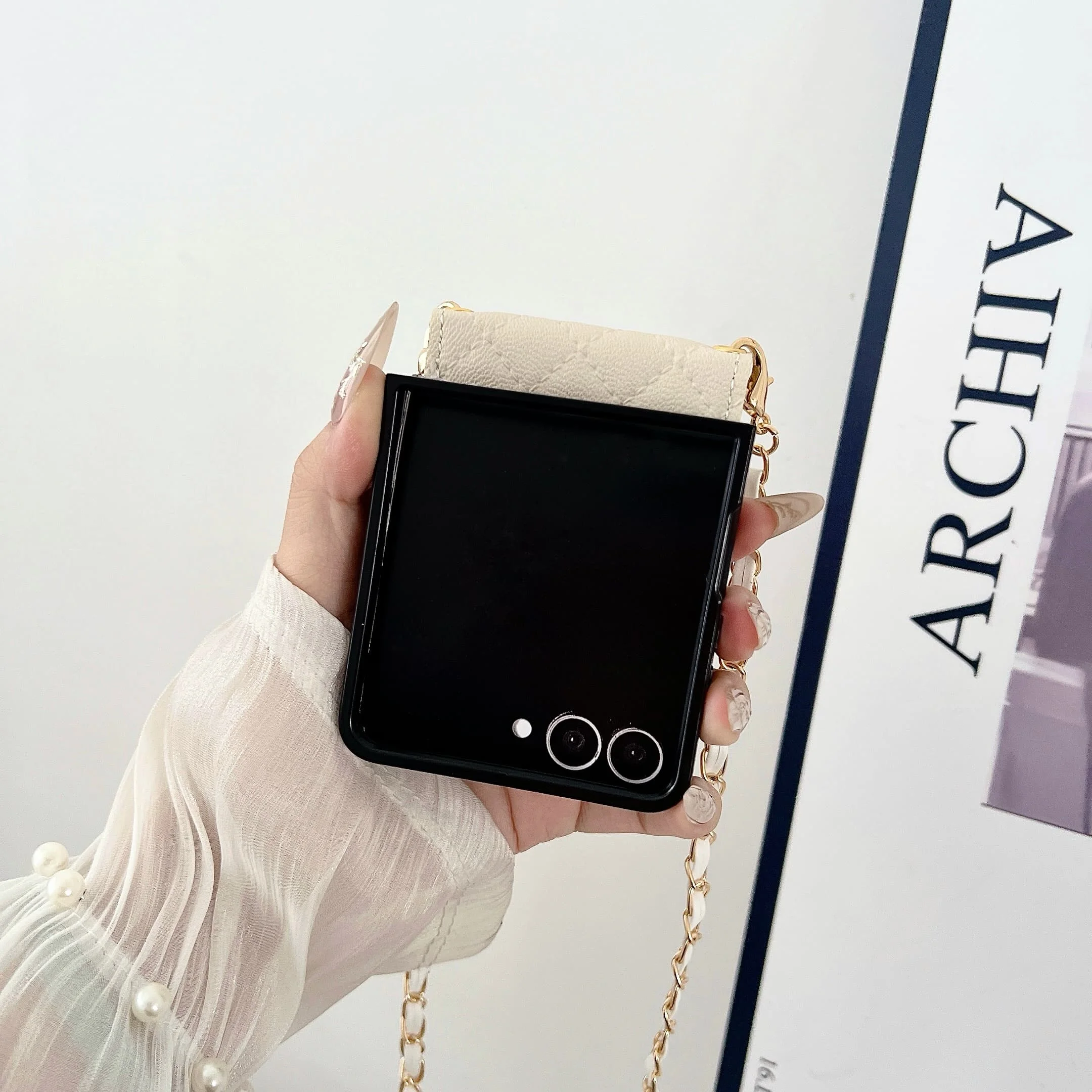 عبق اللؤلؤ Crossbody للنساء الفاخرة محفظة حمل بطاقات قضية الهاتف لسامسونج غالاكسي Z فليب 7 6 5 4 3 غطاء مقاوم للصدمات #6