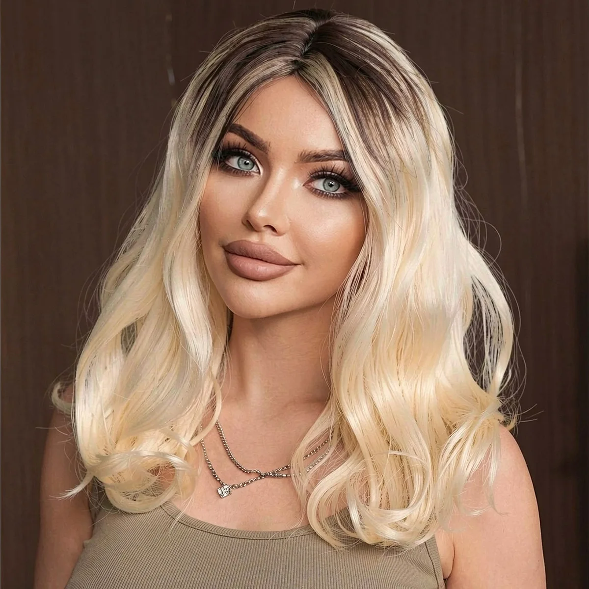 European and American fashion wig women's mid split white gold gradient short curly hair set-Synthetic fiber wig