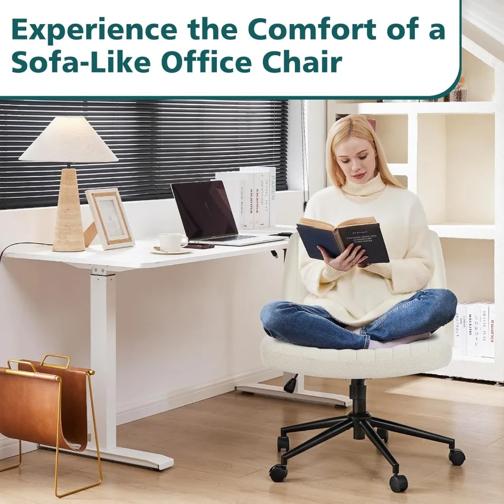 كرسي مكتب دوار قابل للتعديل بعجلات، تصميم واسع الأرجل، مقعد قماش مريح للاستخدام المنزلي