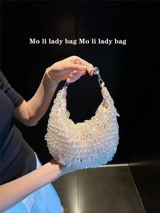 Transparent Beads Beading Tassel Hobo Bag Beads Beaded Handmade Women Handbag Luxury Banquet Bag Wedding Party Clutch Purse