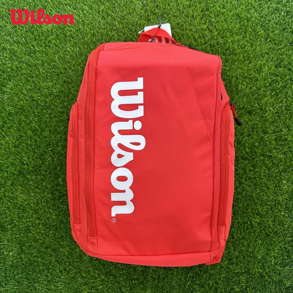 

Wilson Super Tour Tennis Backpack Red Insulation Pocket Minimalist Design Racket Sport Two-toned Tennis Bag Max Hold 2 Racquets