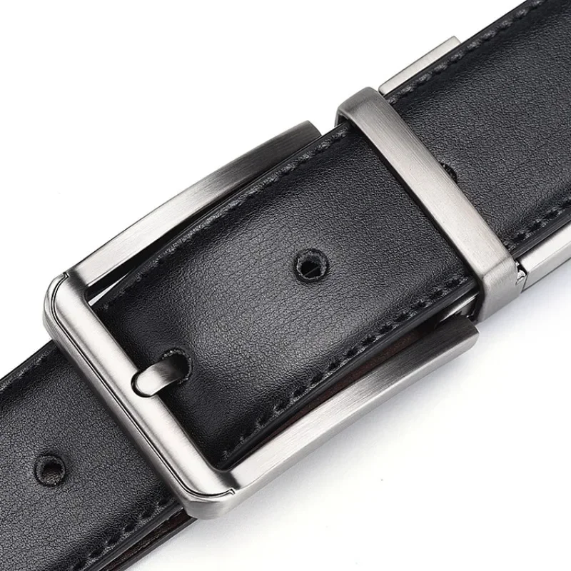 Men’s Business & Casual Double-Sided Belt - 100% Real Cowskin Pin Buckle Soft Comfortable Design Perfect for Jeans & Formal Wear