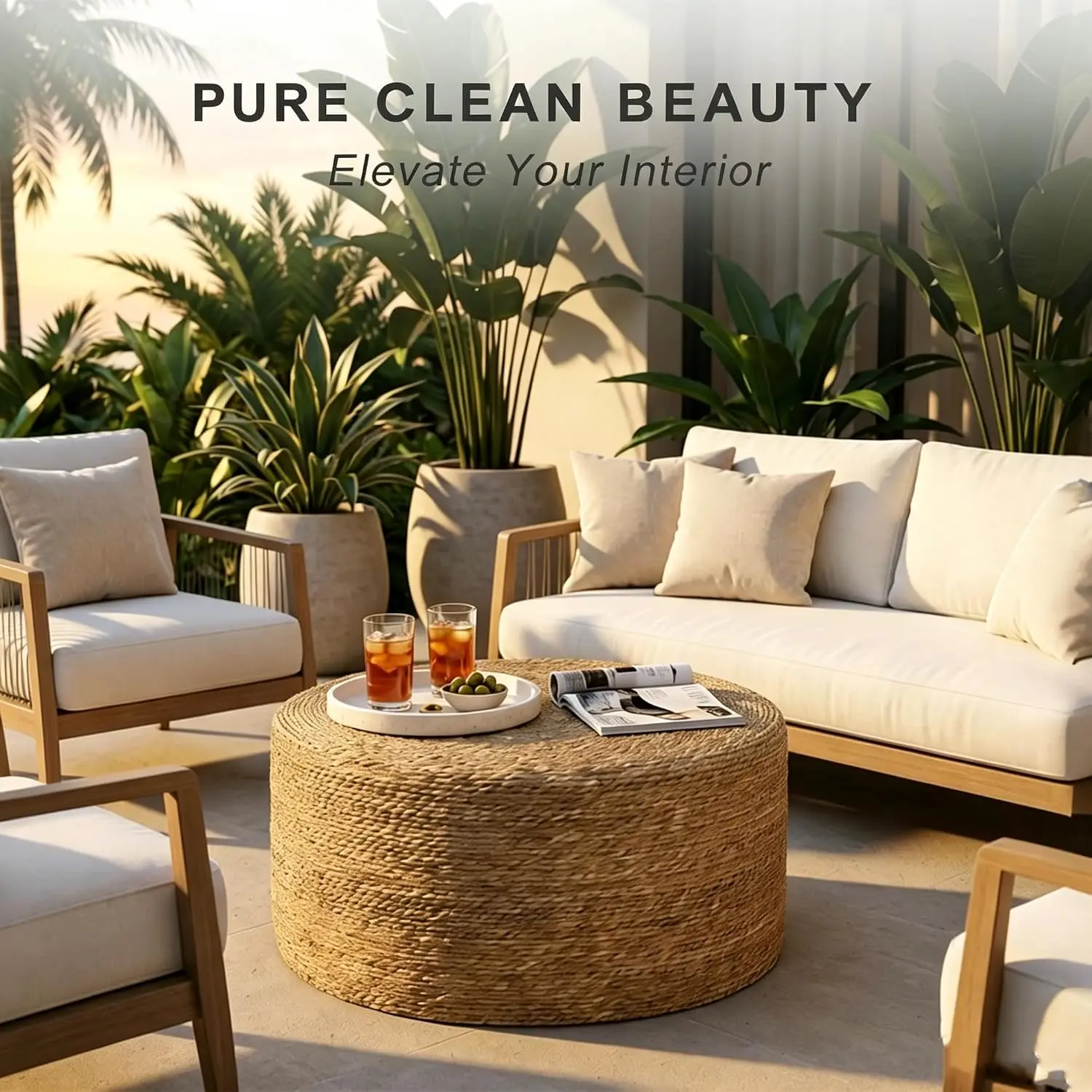 30'' Round Seagrass Wicker Coffee Table, Customized