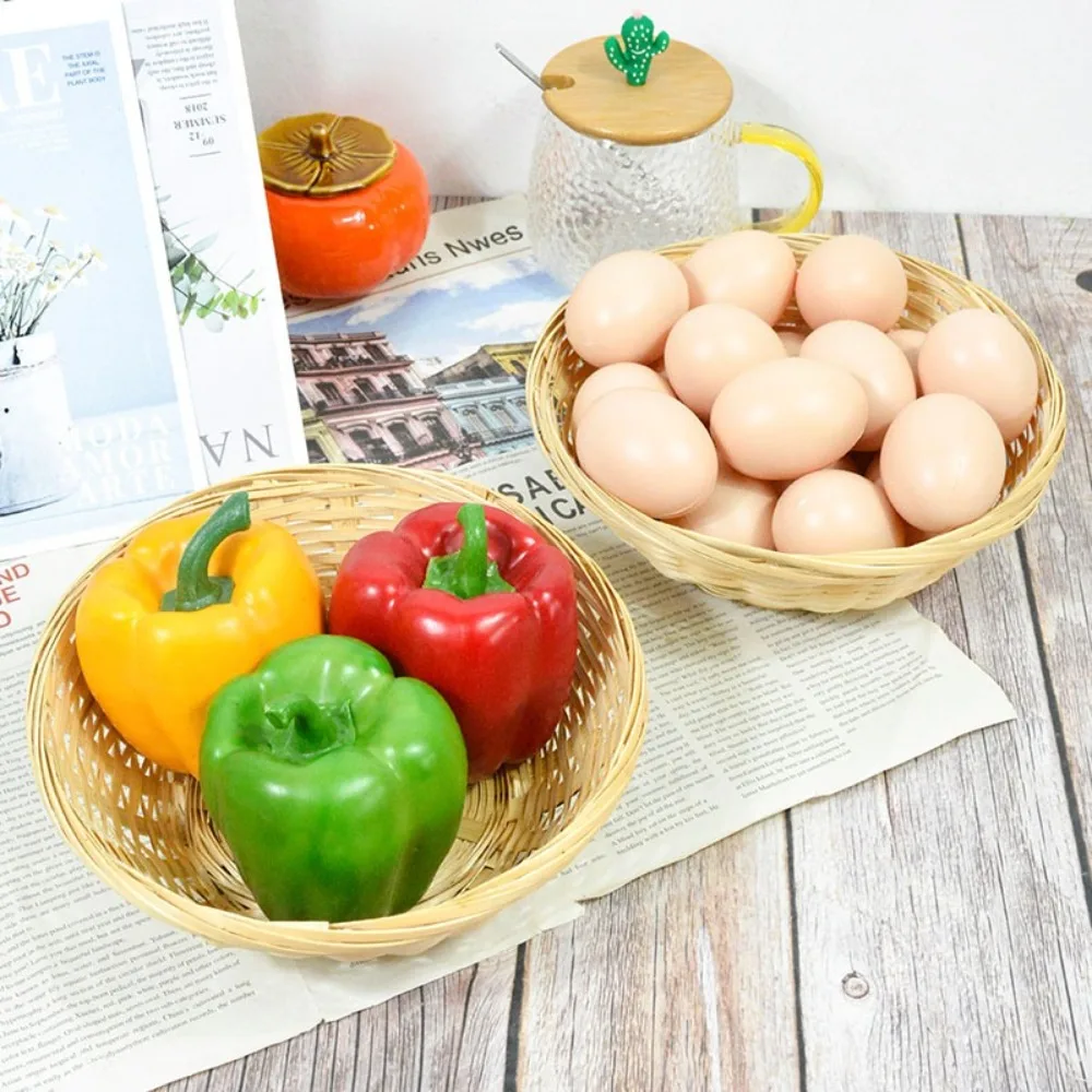 

Vegetable Food Storage Basket Desktop Decoration Round Dustpan Decorative Woven Basket Bread Fruit Kitchen Storage Tray Supplies