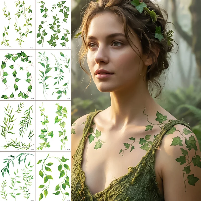 

Набор из 9 временных татуировок с рисунком свежих растений, персонализированные, долговечные, для рук, женские, боди-арт, фальшивые татуировки, Tatuajes Temporales
