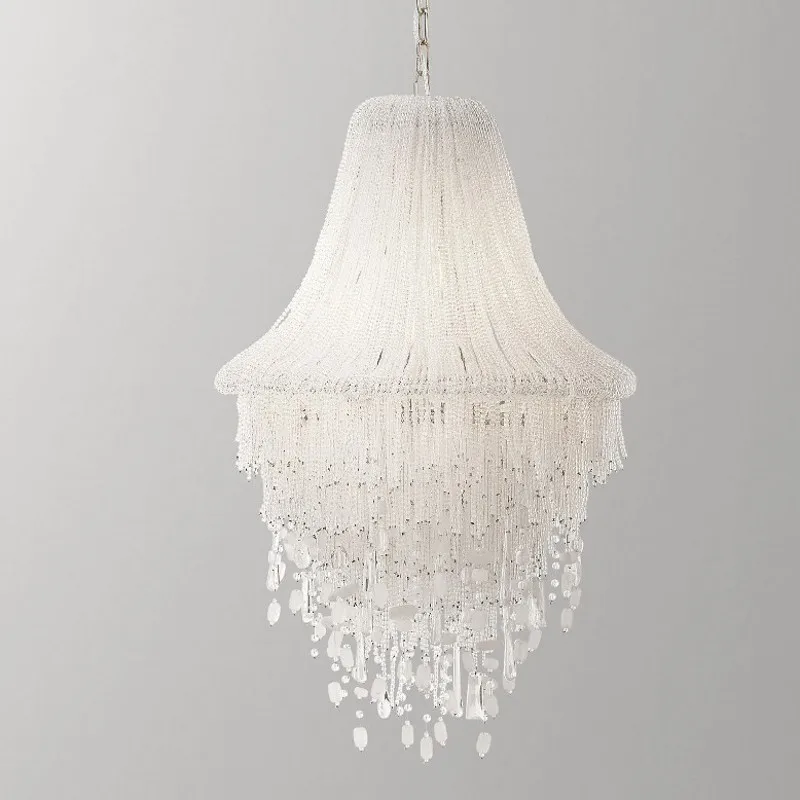 

2026 Large Tassel Crystal Chandelier For Foyer Living Room Decorative Lamp Flashing Colorful Light Beaded Ceiling