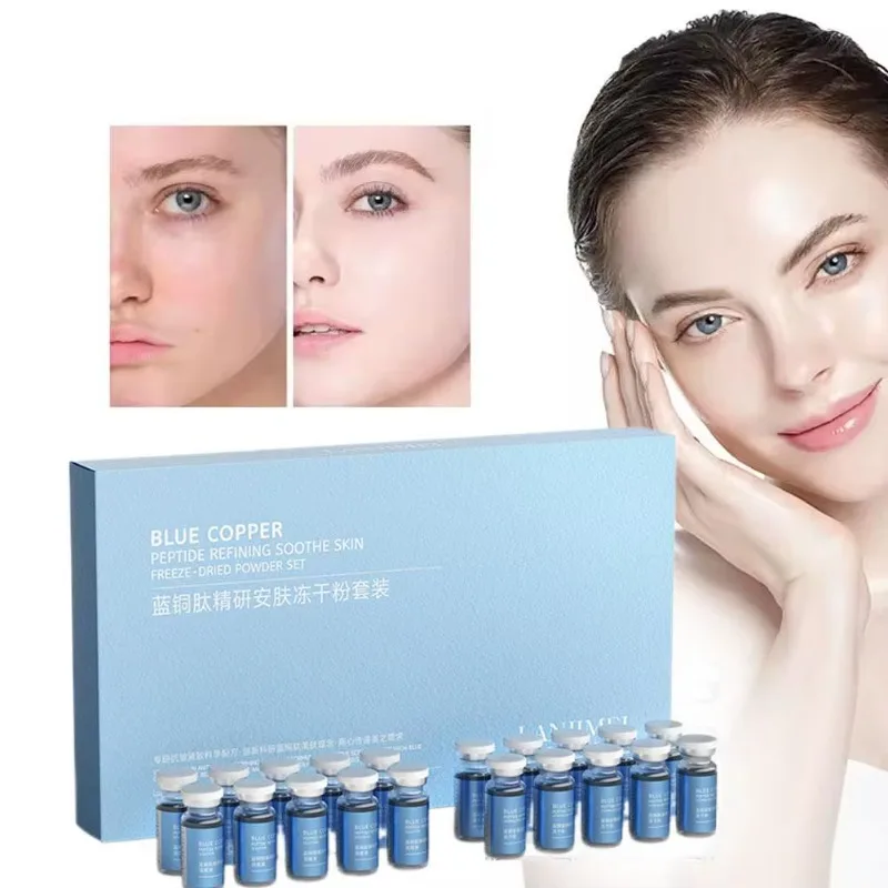 20PCSBlue Copper Peptide Freeze-Dried Powder Set Oligopeptide Anti Wrinkle Essence Shrink Pores Acne Treatment Skincare Serum