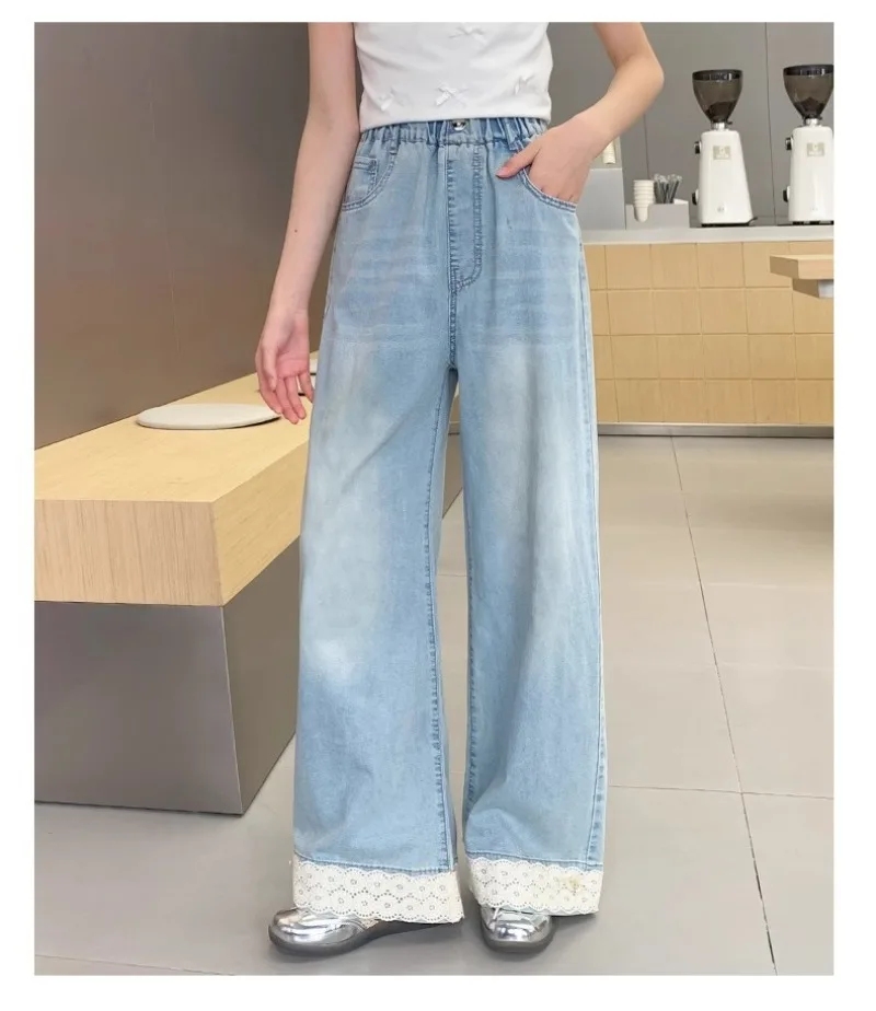 UNITIM Herbst Kinder-Jeans mit Liebes-Stickerei, Gerade Hosen für Junge Mädchen, Lose Elastische Taille, Denim-Hosen für Junge Teenager-Mädchen – Detail 19
