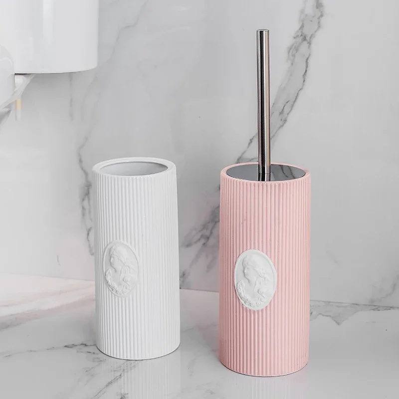 European-style Ceramic Toilet Brush Set Bathroom WC Cleaning Tool Stainless Steel Handle WC Cleaning Toilet Brush Pink White