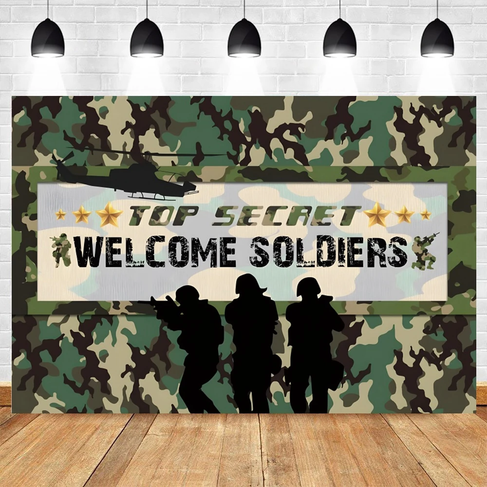 Army Soldier Camouflage Background Military Theme Party Boys Portrait Backdrop Happy Birthday Photozone Photography Backdrops