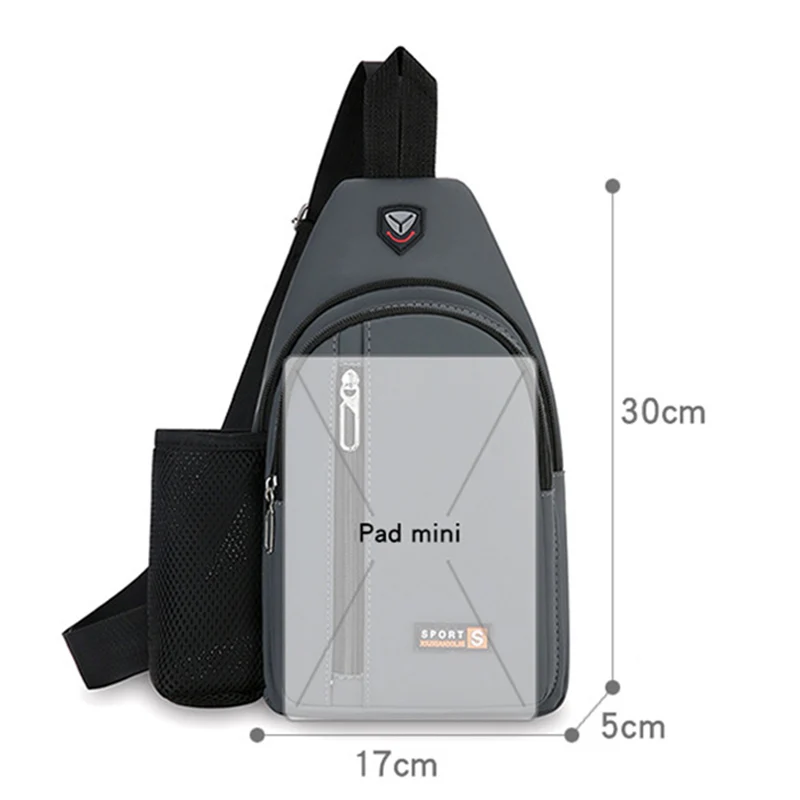 Men Chest Bag Large Capacity Shoulder Bags Sports Cross Packs with Bottle Pocket Portable Crossbody Pack with Earphone Hole