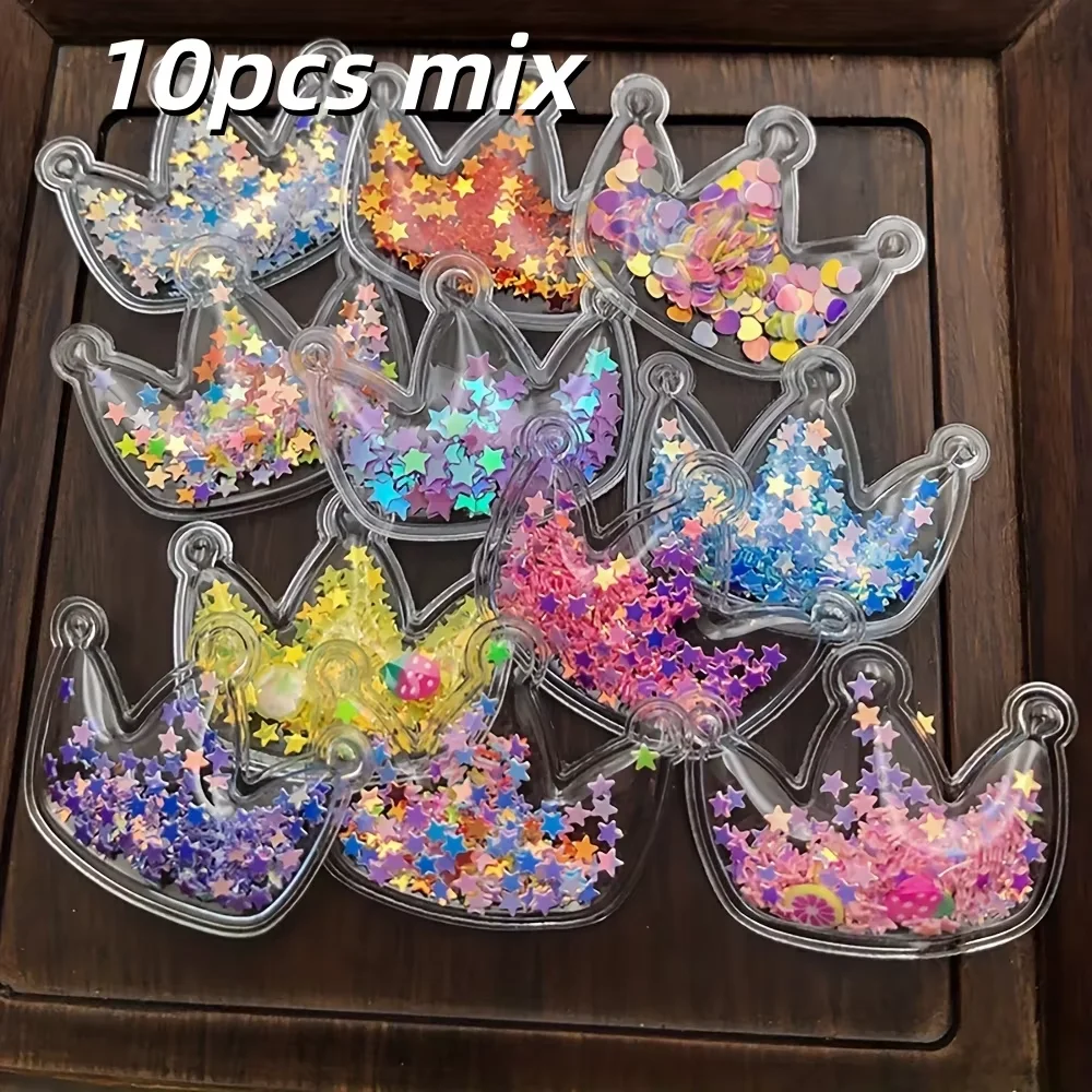 Set of 10 Mixed-Color Quicksand Crown Hair Accessories (PVC & Sequins) – Suitable for DIY Jewelry and Crafts