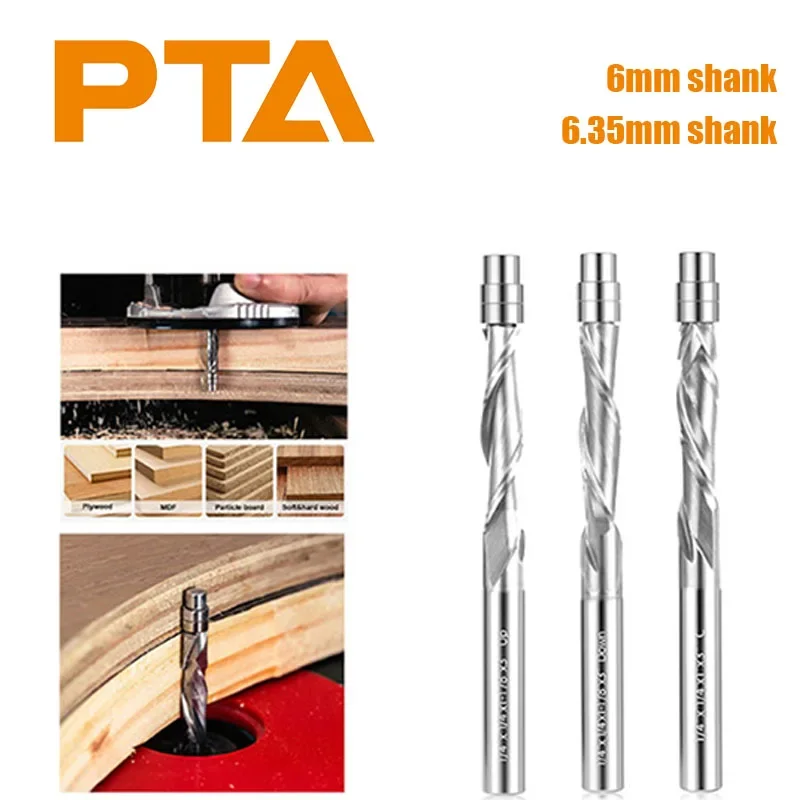 

1PC 6mm 6.35mm Shank Solid Carbide Bearing Guided Two Flute Flush Trim Router Bits Woodworking Milling Cutters End Mill