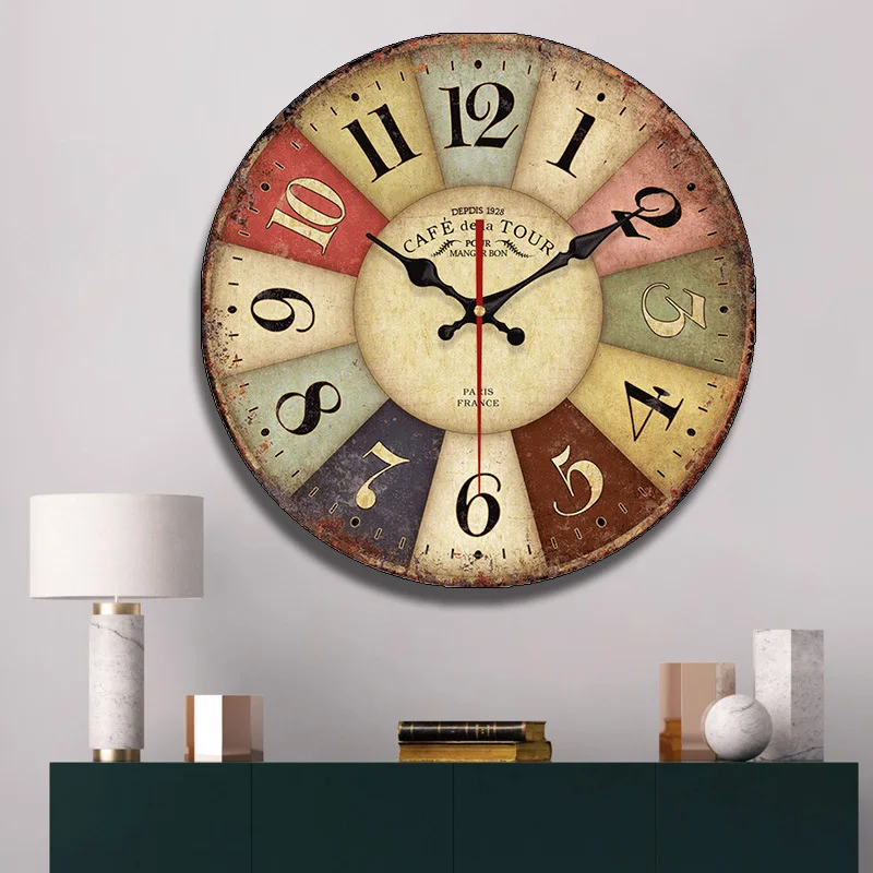 

Creative Wooden Wall Clock 12 Inch Wall Art Clock Retro Quartz Clock, Living Room Decoration Clock Wall Kitchen Office Classroom