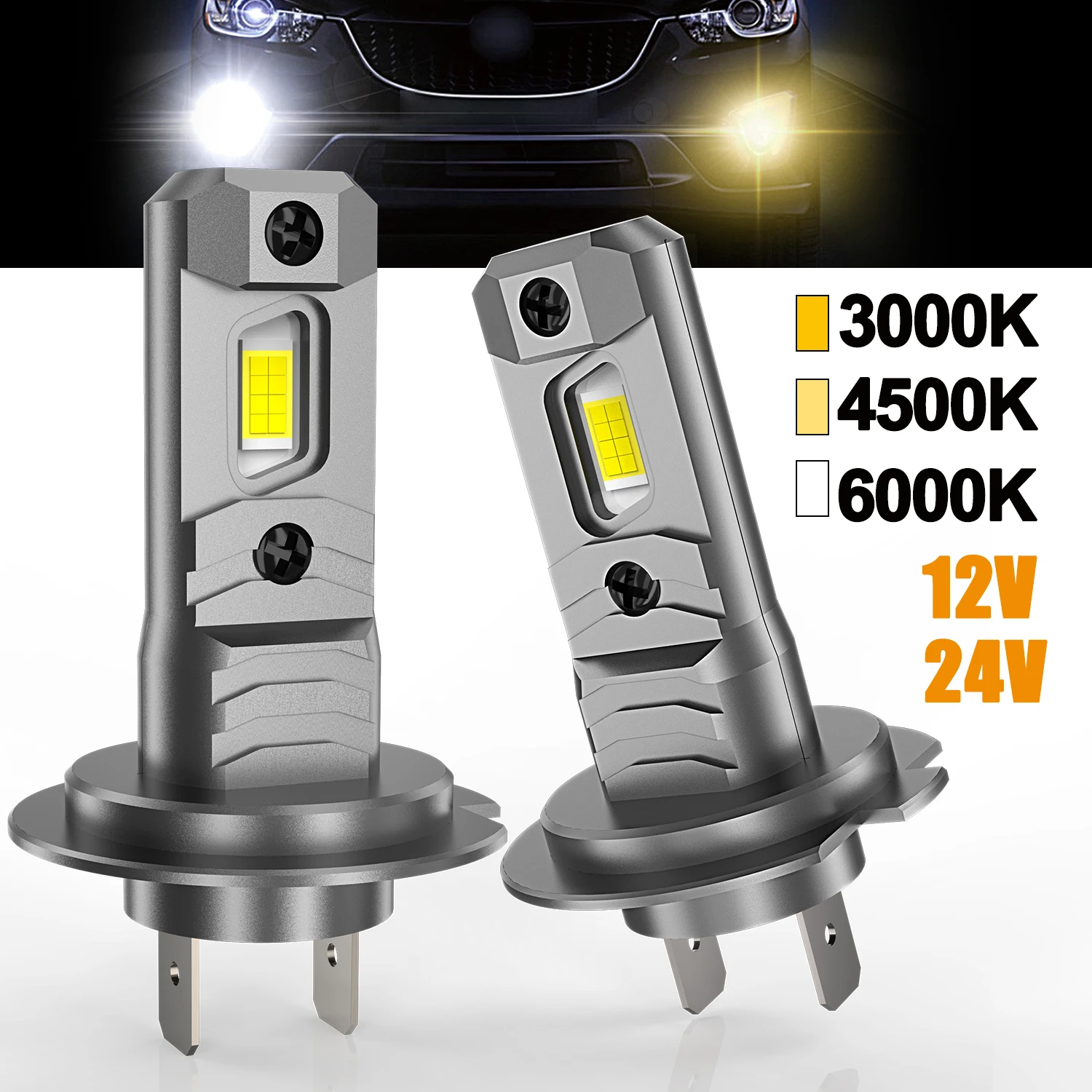 2pcs H7 LED Headlight Bulbs 6000K White CANBUS Error Free Fanless Design Mini Size Plug and Play Easy Installation CSP Chips