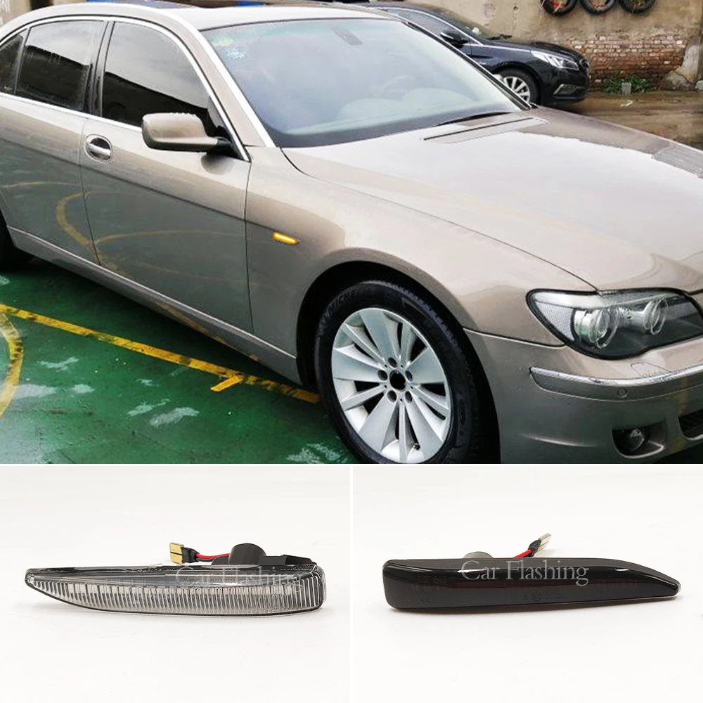 1Pair Car LED Side Marker Turn Signal Light For BMW 7 Series E65 E66 E67 E68 2001-2008 Dynamic Flowing Sequential Indicator Lamp