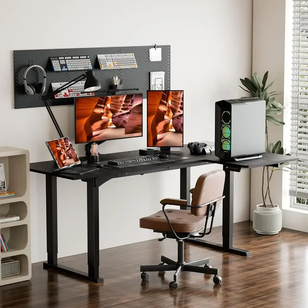 Electric Adjustable Height L-Shaped Desk, 71x43 Inches, Splice Board, Stand-Up Desk for Home Office, Black