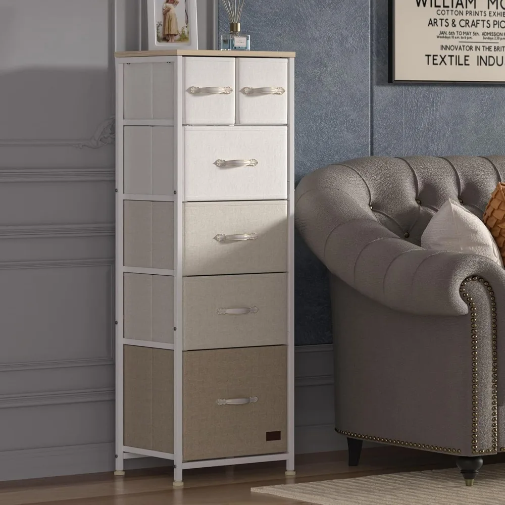 

6-Drawer Tall Dresser for Bedroom, Vertical Dressers & Chests of Drawers with Wooden Top Metal Frame for Clothes