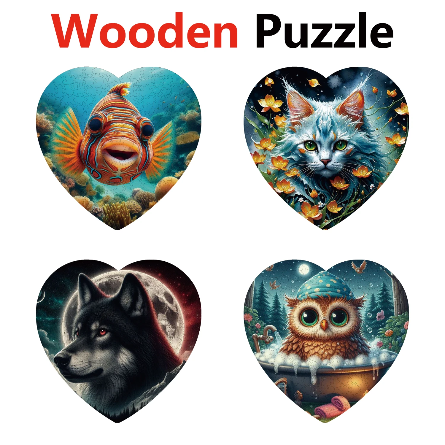 

Fish Cat Wolf Owl Animal Puzzles High Quality Jigsaw Puzzle Wooden Puzzle Best Christmas Gift