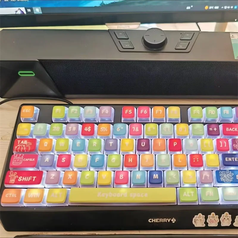 Arc-en-ciel bonbons Double pouding au lait PBT + PC Keycap Gamer clavier mécanique clair brillant auge colorant-subbed bricolage 125 touches profil SAX