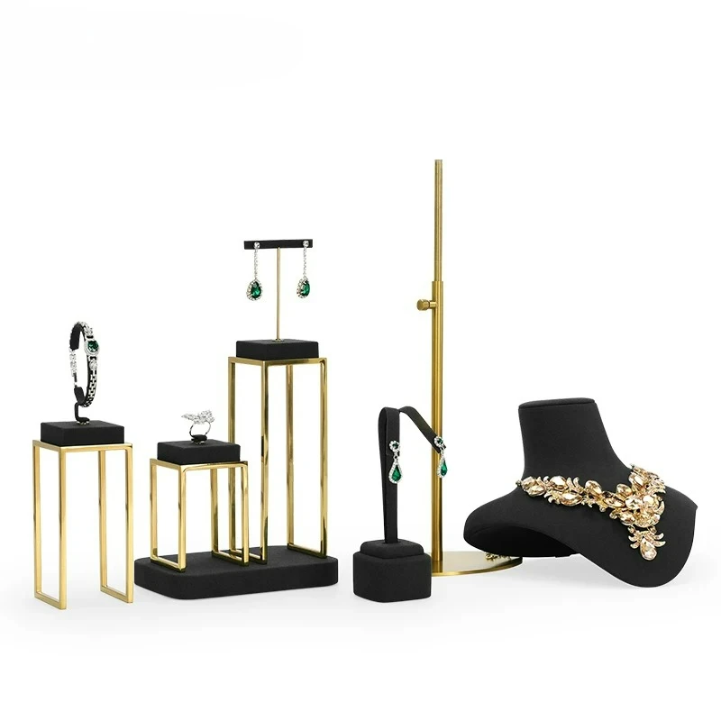 

Стеллаж для ювелирных изделий, черные металлические ювелирные серьги из микрофибры, кольца, браслеты, ожерелья, реквизит для витрины ювелирных изделий