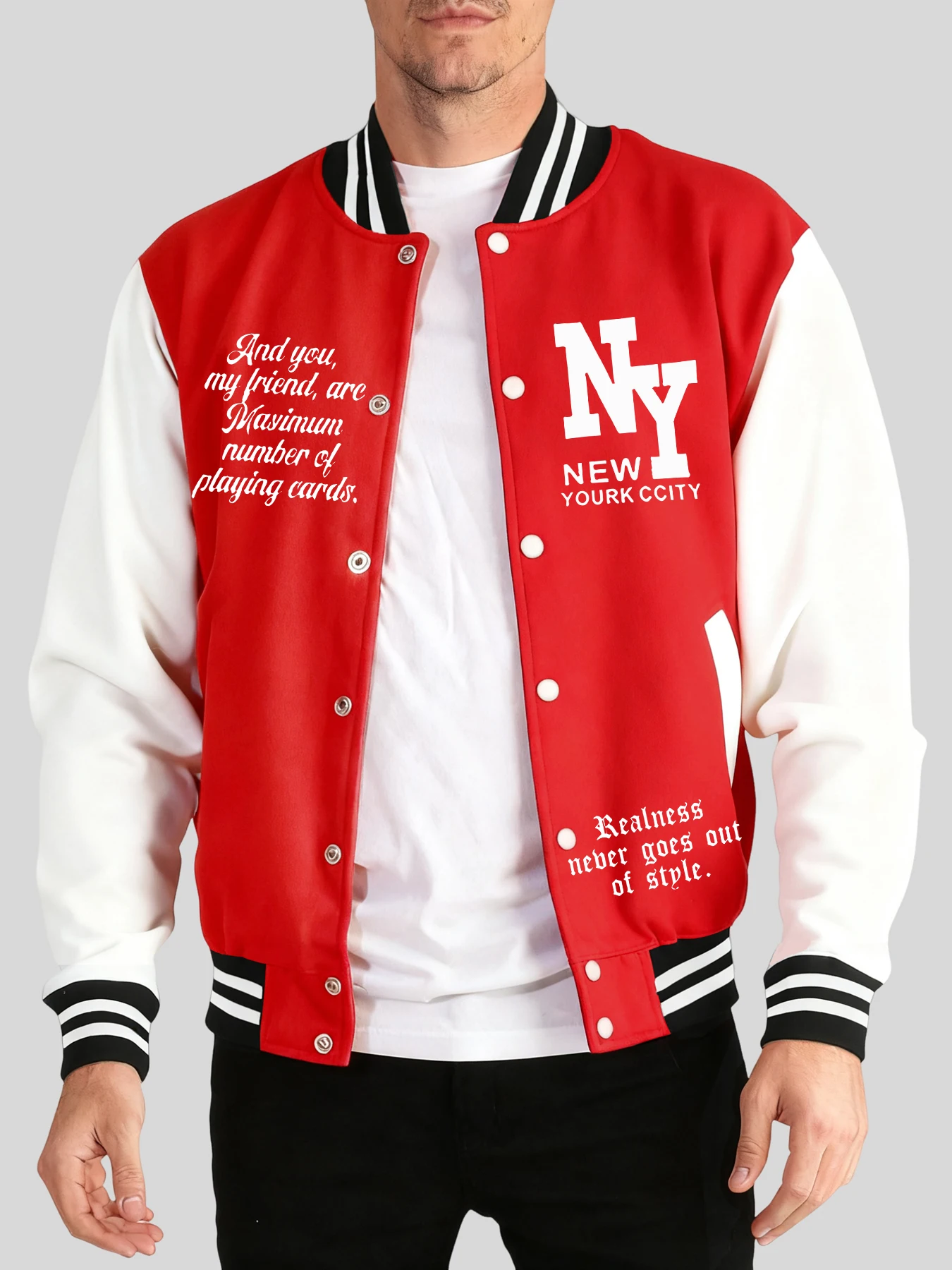 

New York City Print Male Baseball Uniform Autumn Winter Streetwears Fashion Comfy Jacket Street Oversized Top Casual Pocket Coat