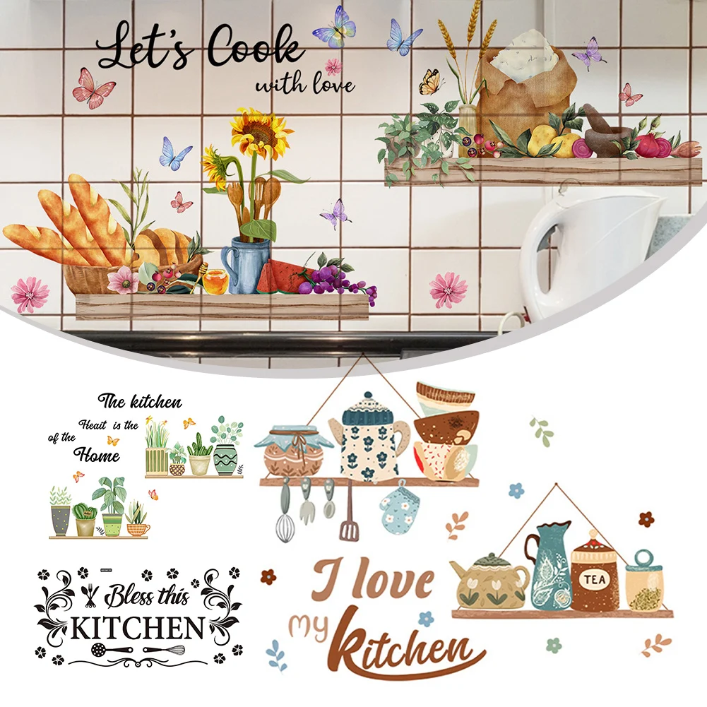 

Bees Butterflies Kitchen Wall Sticker Restaurant Background Decoration Stickers For Home Decor Living Room Self-adhesives Decals