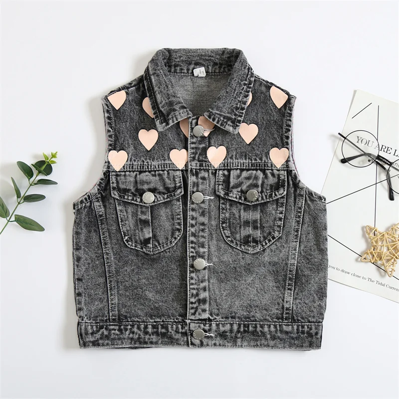 Girl\'s trendy denim vest for small and medium-sized children in spring and autumn, wearing Korean version baby tank top for girl