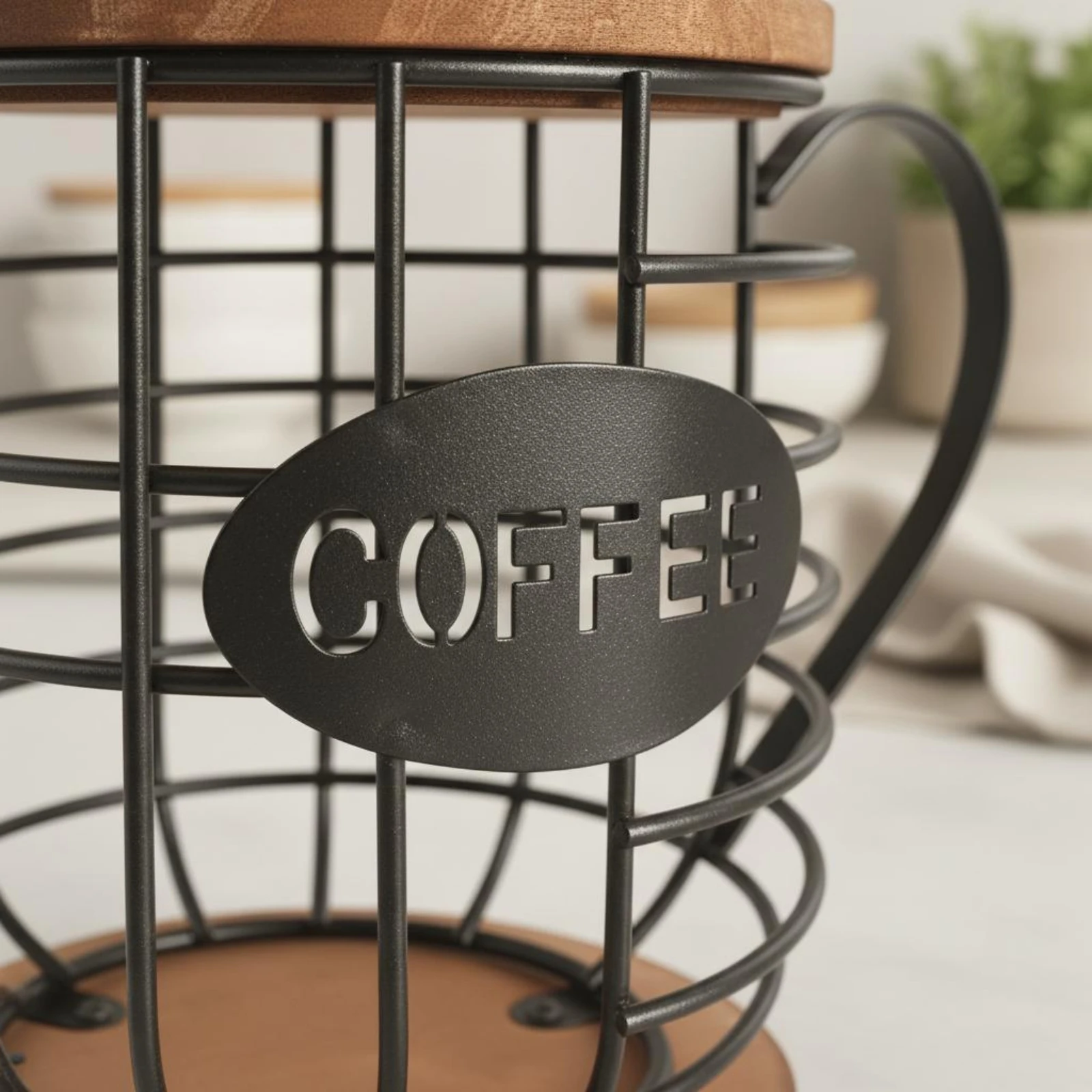 マグカップ型収納ホルダー木製ベースコーヒーカップバスケット金属製マグカップスタンドアクセス可能なデザインコーヒーポッドホルダー装飾的
