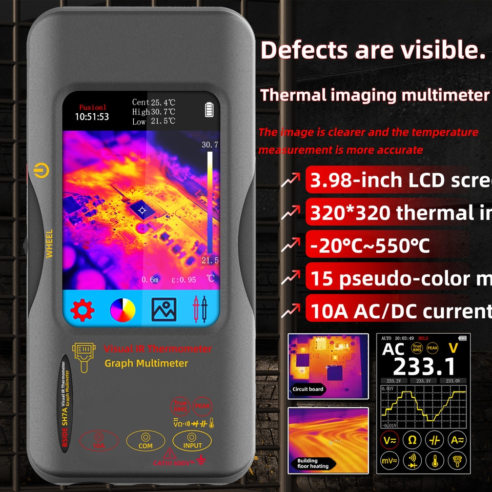  BSIDE SH7A Thermal Imager Multimeter 320320 resolution 3.98 inch touchable 15 color palettes circuit board repair 