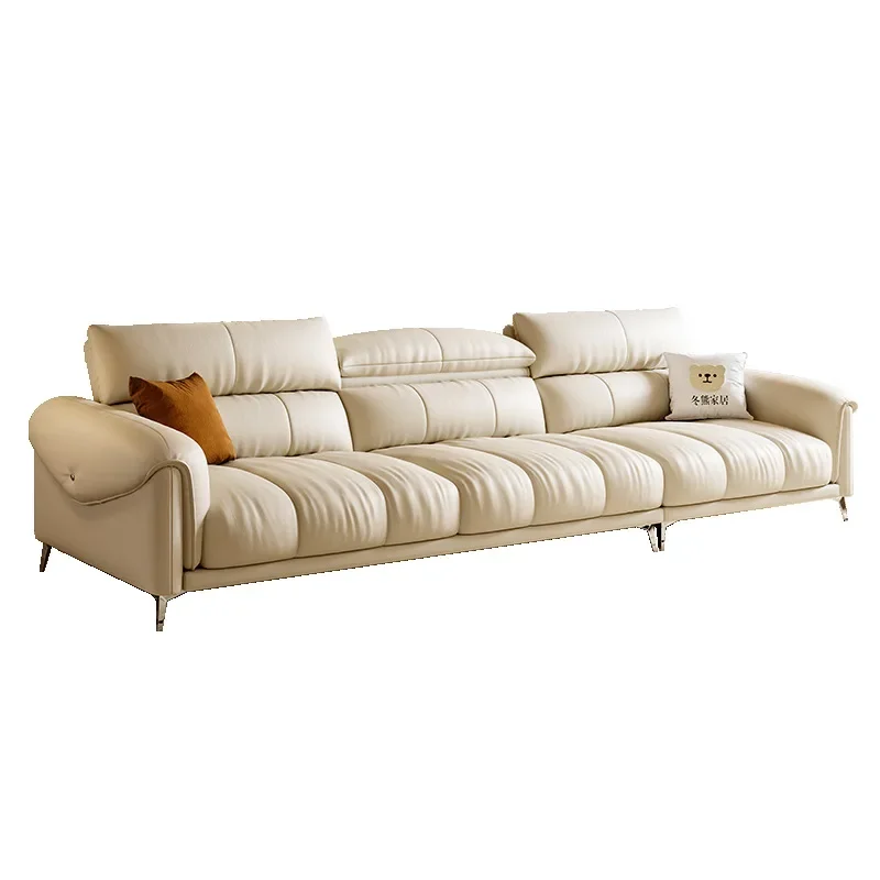 

Relying On Leather Art Piano Key Sofa Minimalist Modern Light Luxury Straight Row First Layer Leather Sofa Customization