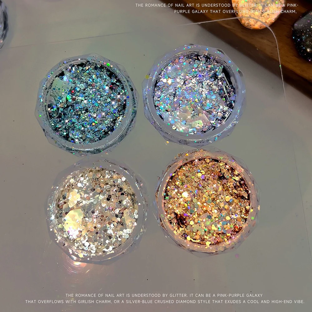 1 scatola di glitter per unghie argento iridescente Galaxy con paillettes rotonde irregolari e fiocchi ultrasottili a forma di conchiglia Flash Forniture per nail art