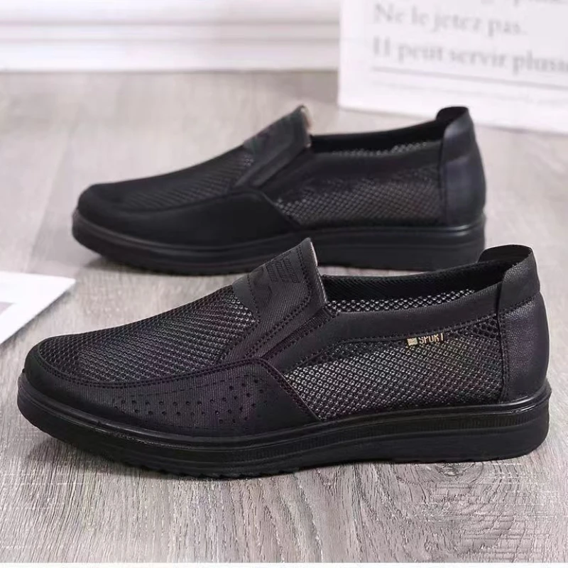 

Мужские летние сетчатые лоферы, дышащая повседневная обувь без шнуровки, нескользящие удобные прогулочные сандалии на мягкой подошве для отцов, большой размер