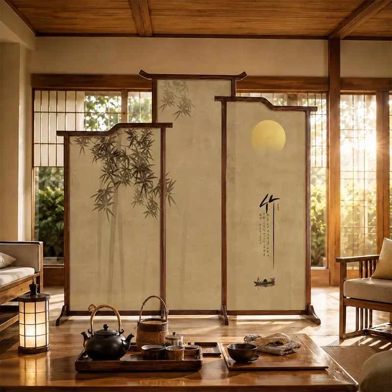 Song Style Aesthetic Screen Partition for Living Room Entrance Porch Chinese Simple Tea Room Hotel Lobby Background