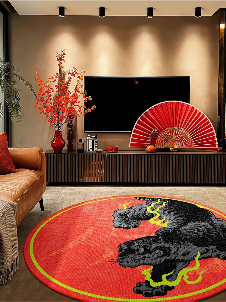 European American Style Light Luxury High-end Tiger Print Round Living Room Carpet Bedroom Rug Home Decoration Easy To Care Rugs