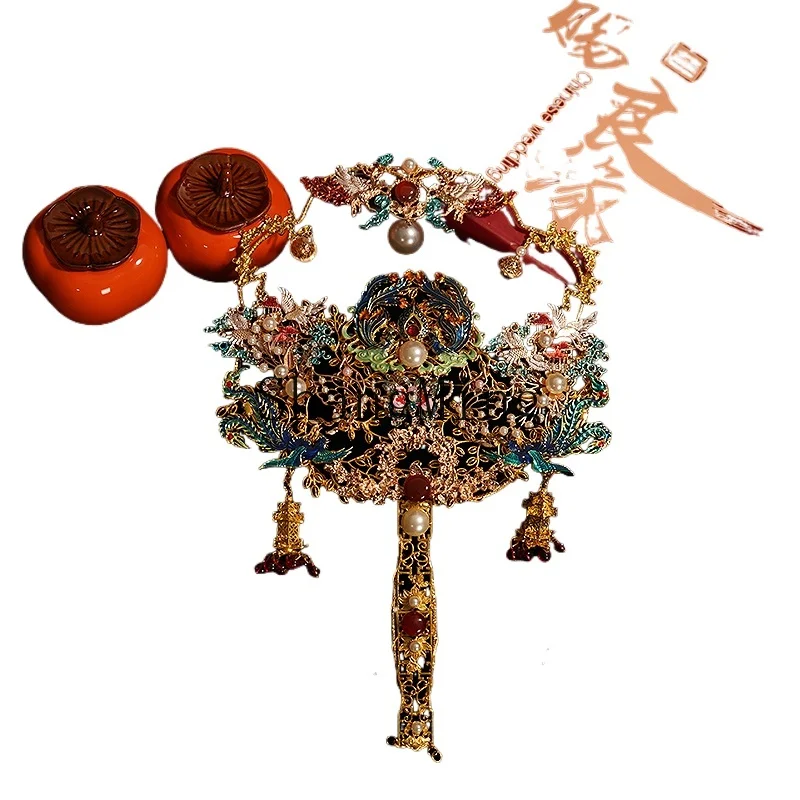 

ZYH bridal wedding fan Xiuhe handmade hollow finished product Chinese group fan handmade wedding fan