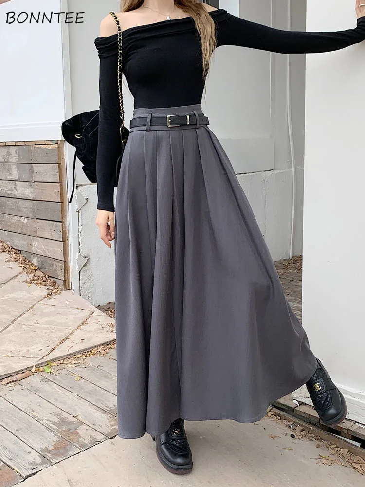 Pleated Skirts Women Casual Sweet Preppy Loose Casual A-line Autumn Winter Korean Fashion High Waist Faldas Cleanfit Daily Ins