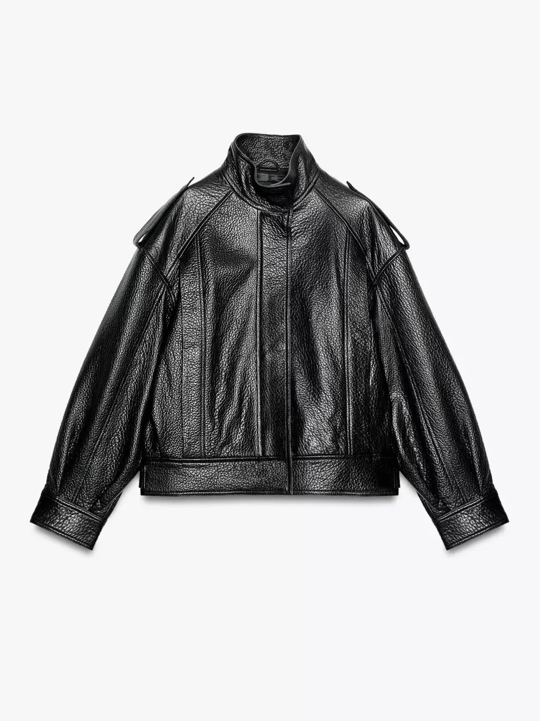 Bla hoge kraag pilot kunstleer Jaet dames casual losse pasvorm lange Sve ritssluiting kleur bovenkleding