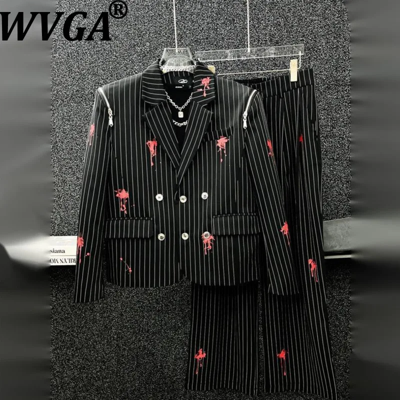

Мужской деловой костюм WVGA для весны и осени: приталенный пиджак и брюки, офисный комплект в корейском стиле, в полоску, W21568