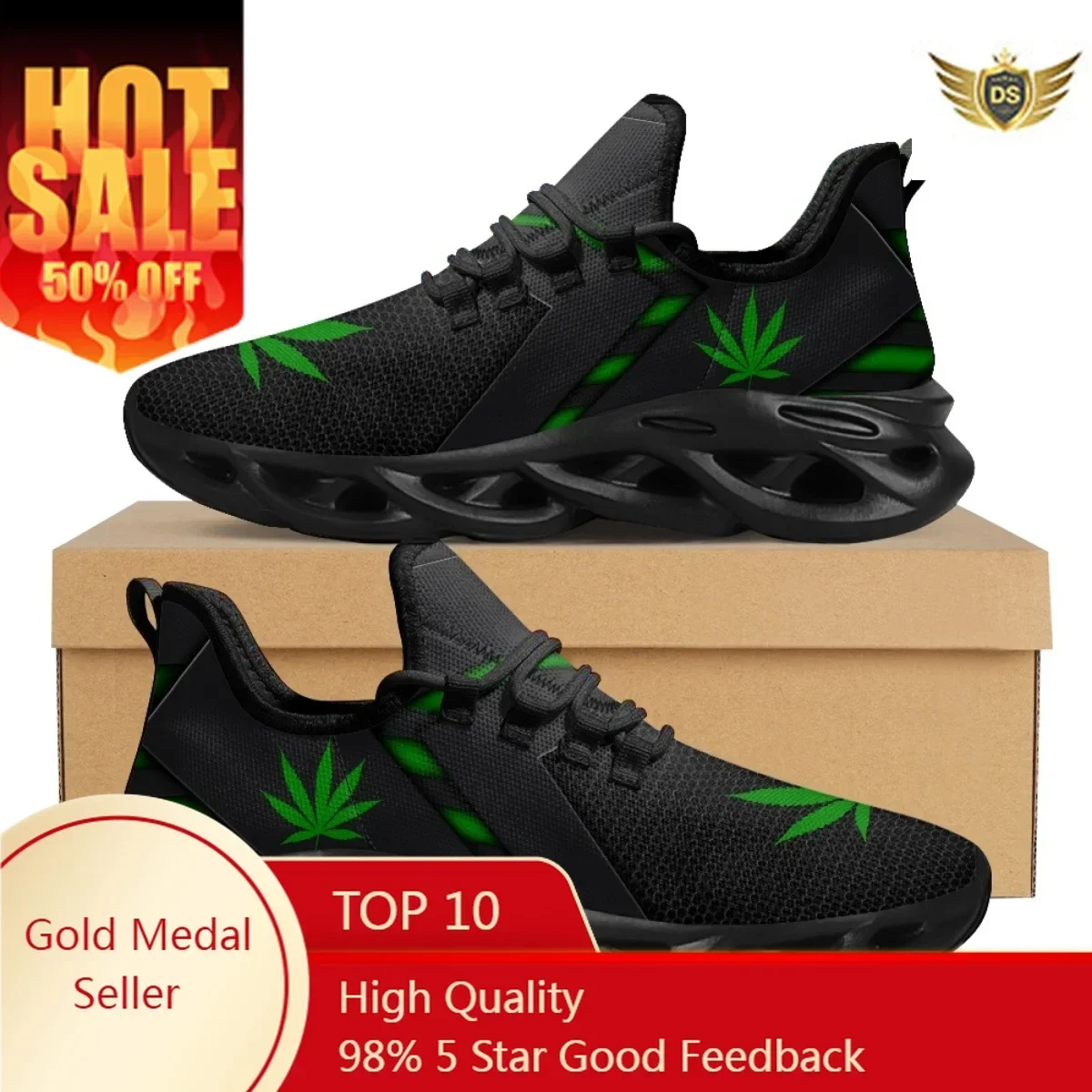 

3D Green Weed Leaves Printing Athletic Shoes For Women Breathable Lace Comfort Femme Footwear Platform Sneakers